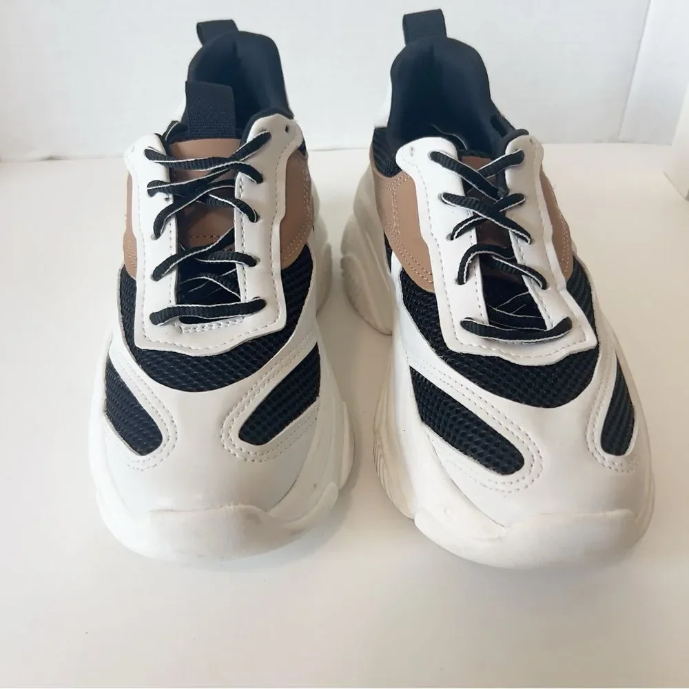 SM New York Womens White Black Tan Platform Fashion Athletic Sneakers Size 6 - Picture 2 of 7